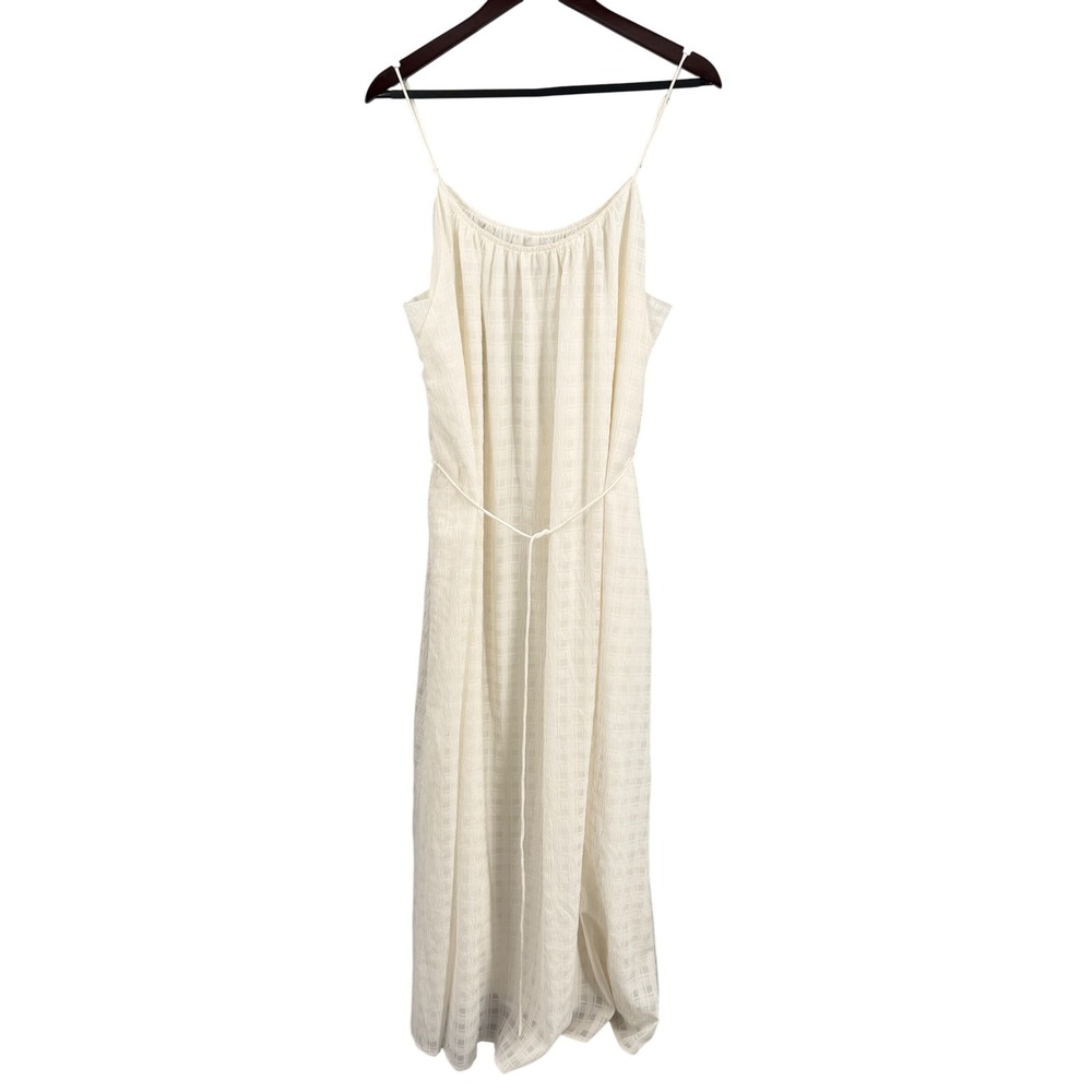 Banana Republic Maxi Dress Size XL Cream Textured Spaghetti Strap Belted